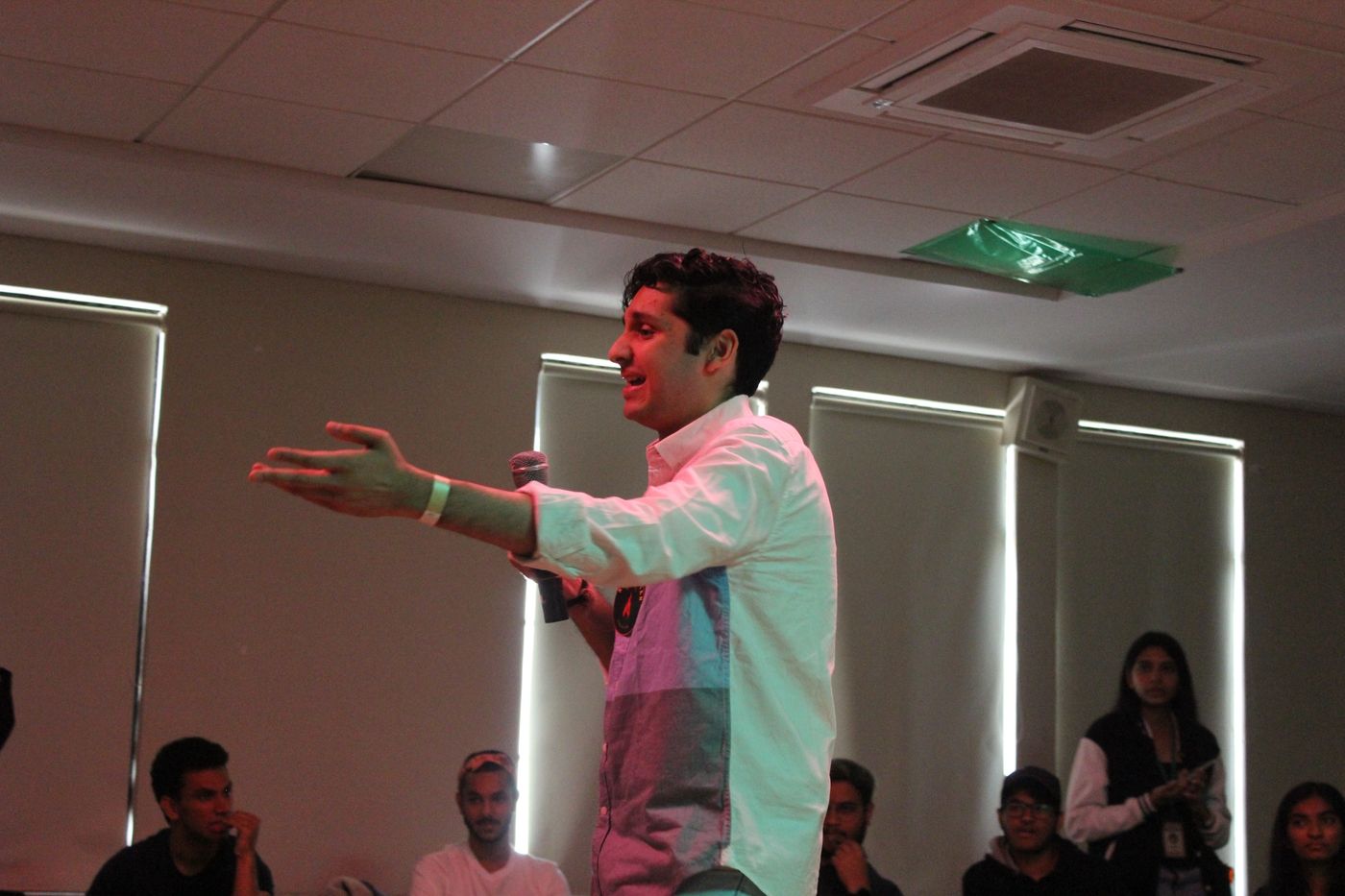 Addressing students at a workshop